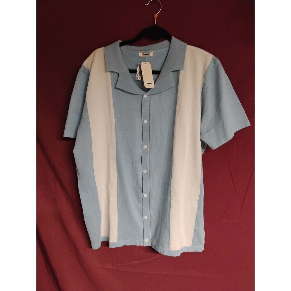 COOFANDY Mens Blue Button Down Short Sleeve Shirt Beach Golf Bowling Vintage XL